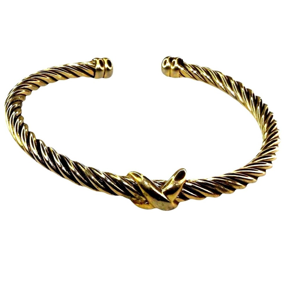 Gold Tone Cable Cuff Bracelet Twisted Rope Knot Open Bangle Designer Inspired